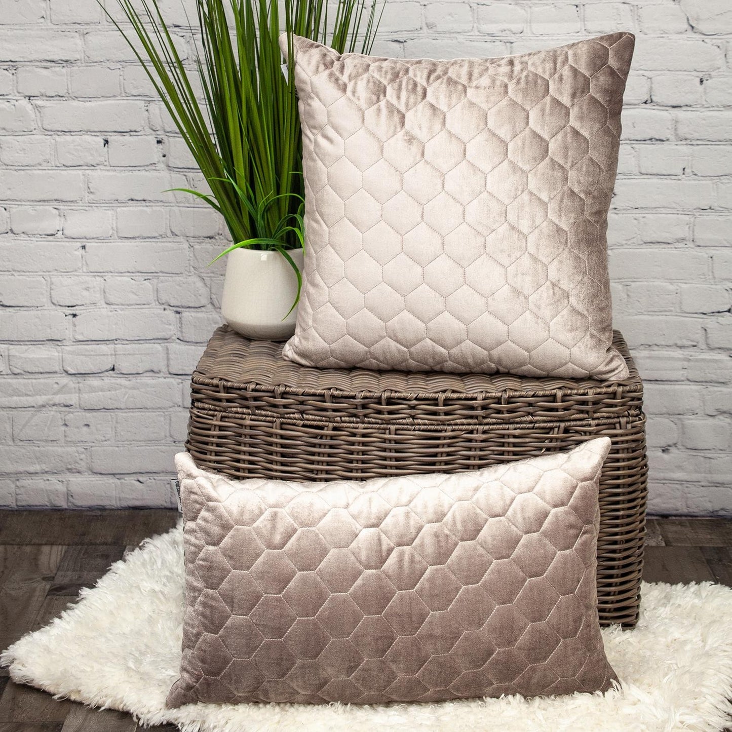 Taupe Tufted Velvet Quilted Pillow