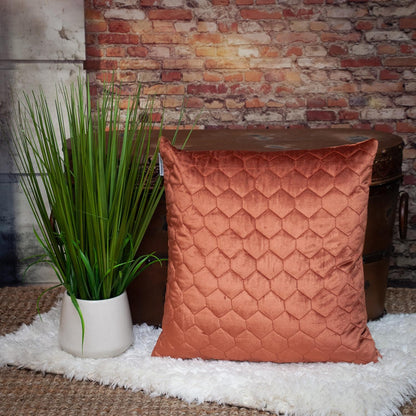 Burnt Orange Tufted Velvet Quilted Pillow