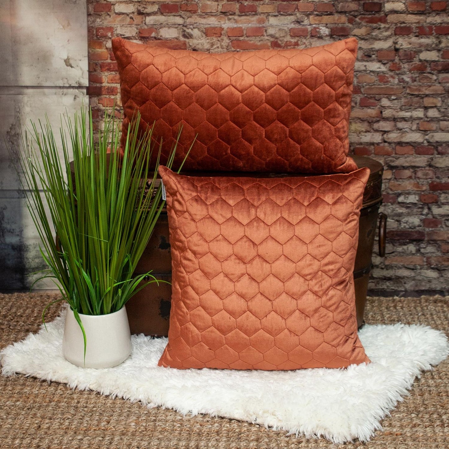 Burnt Orange Tufted Velvet Quilted Pillow