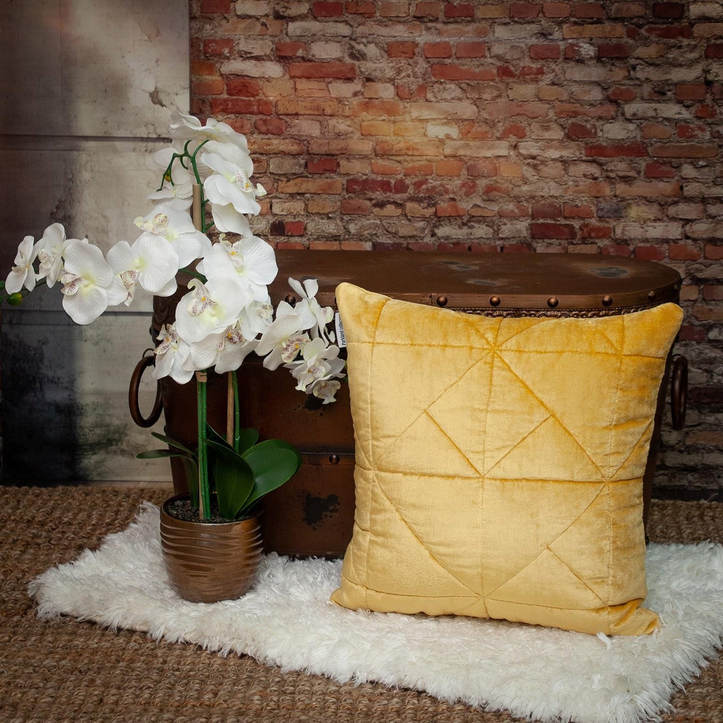 Yellow Chunky Geo Stitched Velvet Pillow