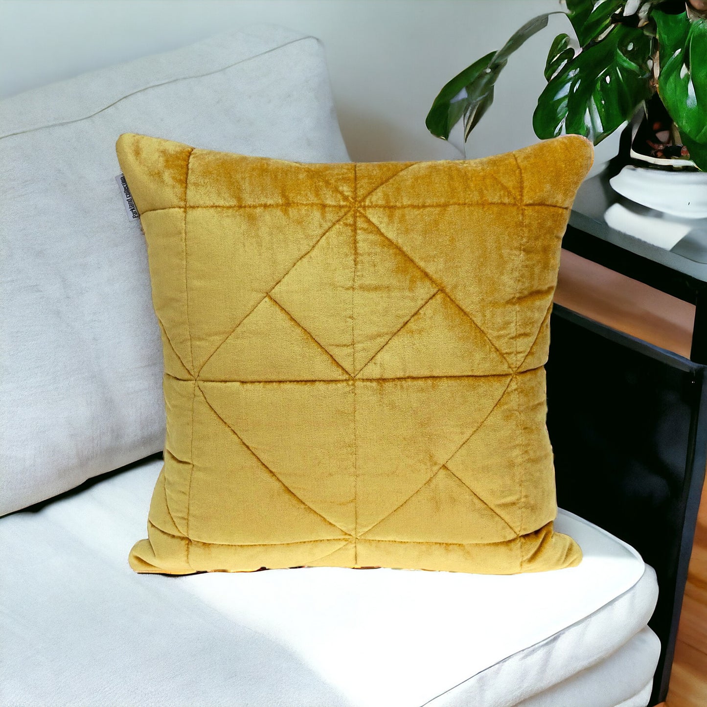 Yellow Chunky Geo Stitched Velvet Pillow