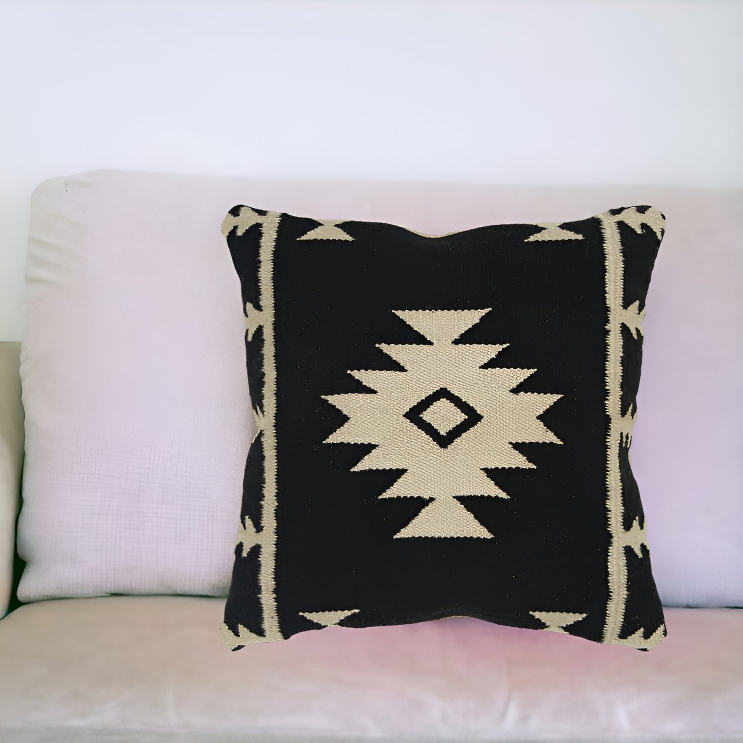 Beige & Black Cotton Pillow