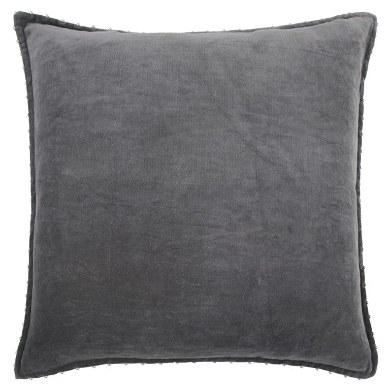 Dark Gray Solid Pearl Beaded Edge Pillow