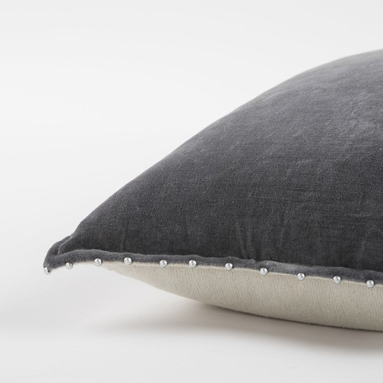 Dark Gray Solid Pearl Beaded Edge Pillow