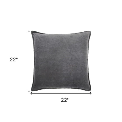 Dark Gray Solid Pearl Beaded Edge Pillow