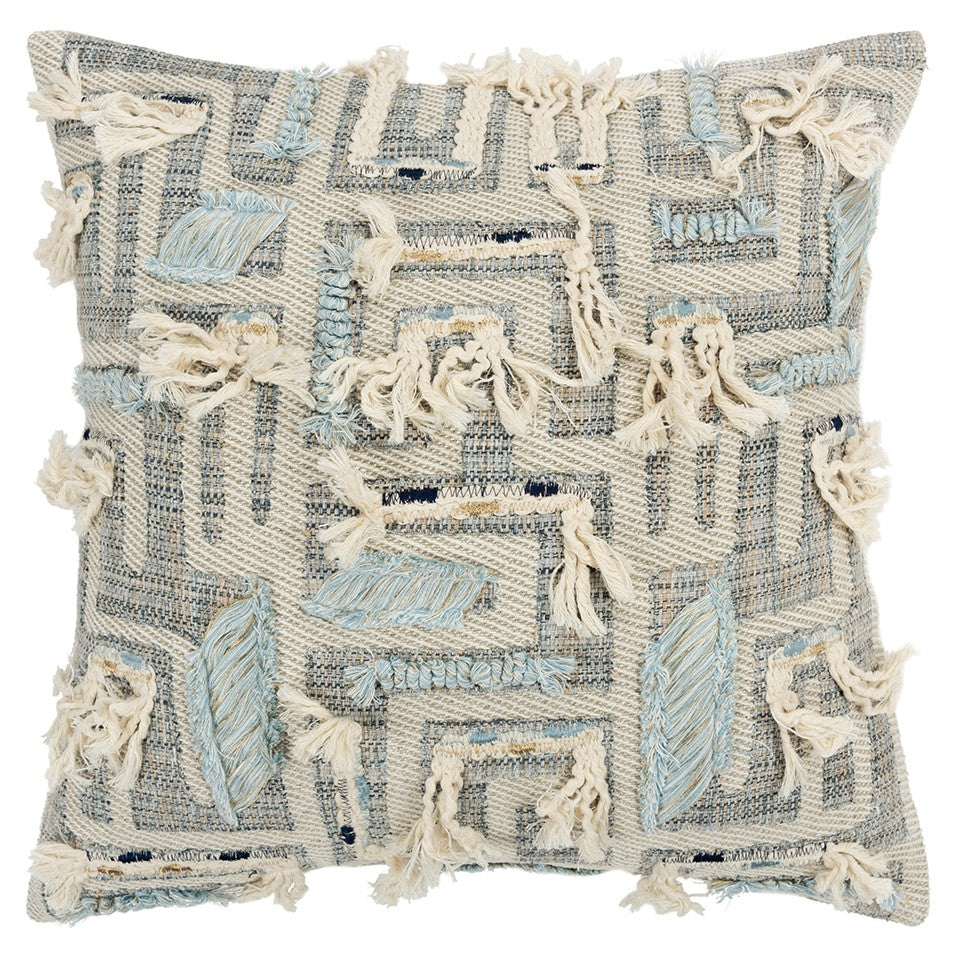 Gray Blue Appliqued Maze Modern Pillow