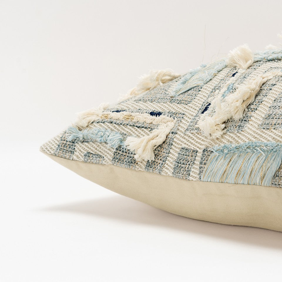 Gray Blue Appliqued Maze Modern Pillow
