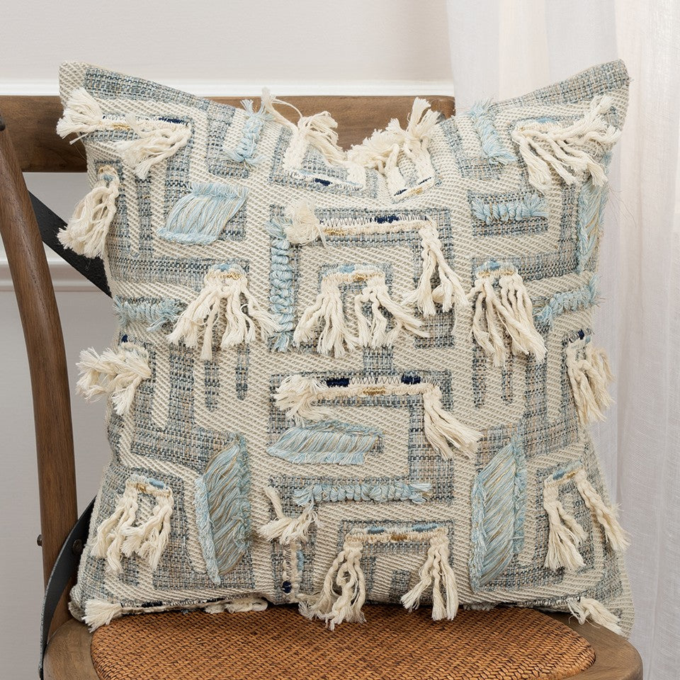 Gray Blue Appliqued Maze Modern Pillow