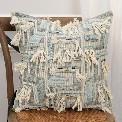 Gray Blue Appliqued Maze Modern Pillow