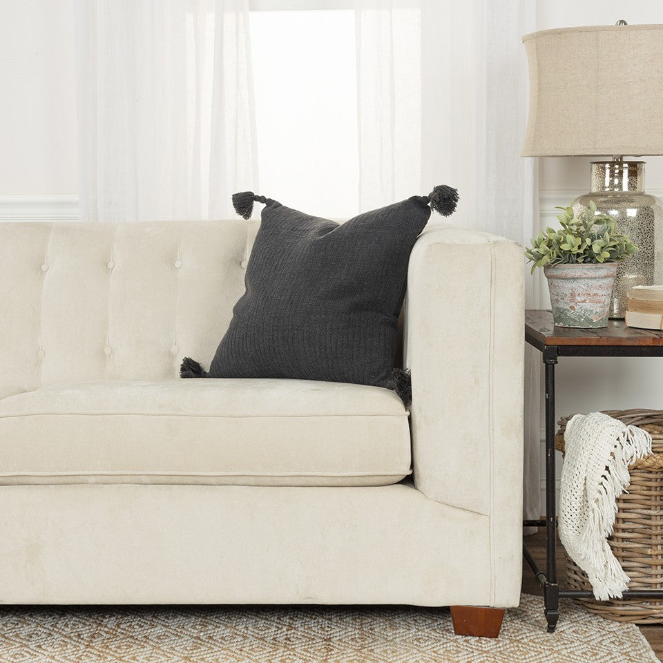 Black Solid Tonal Abstract Stripe Pillow