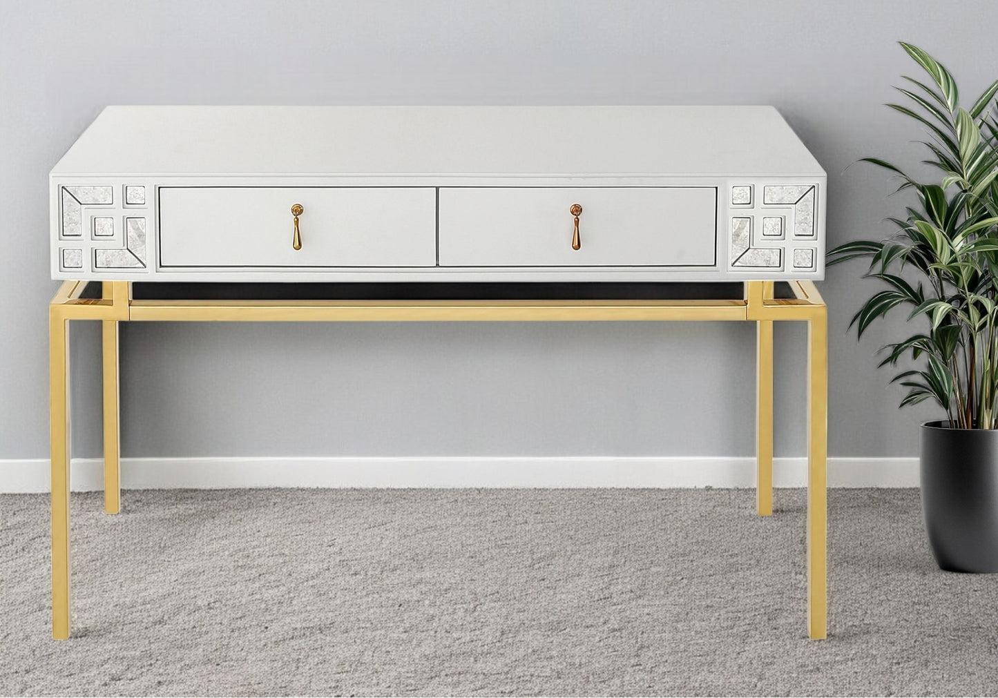 White & Gold Wood Console Table