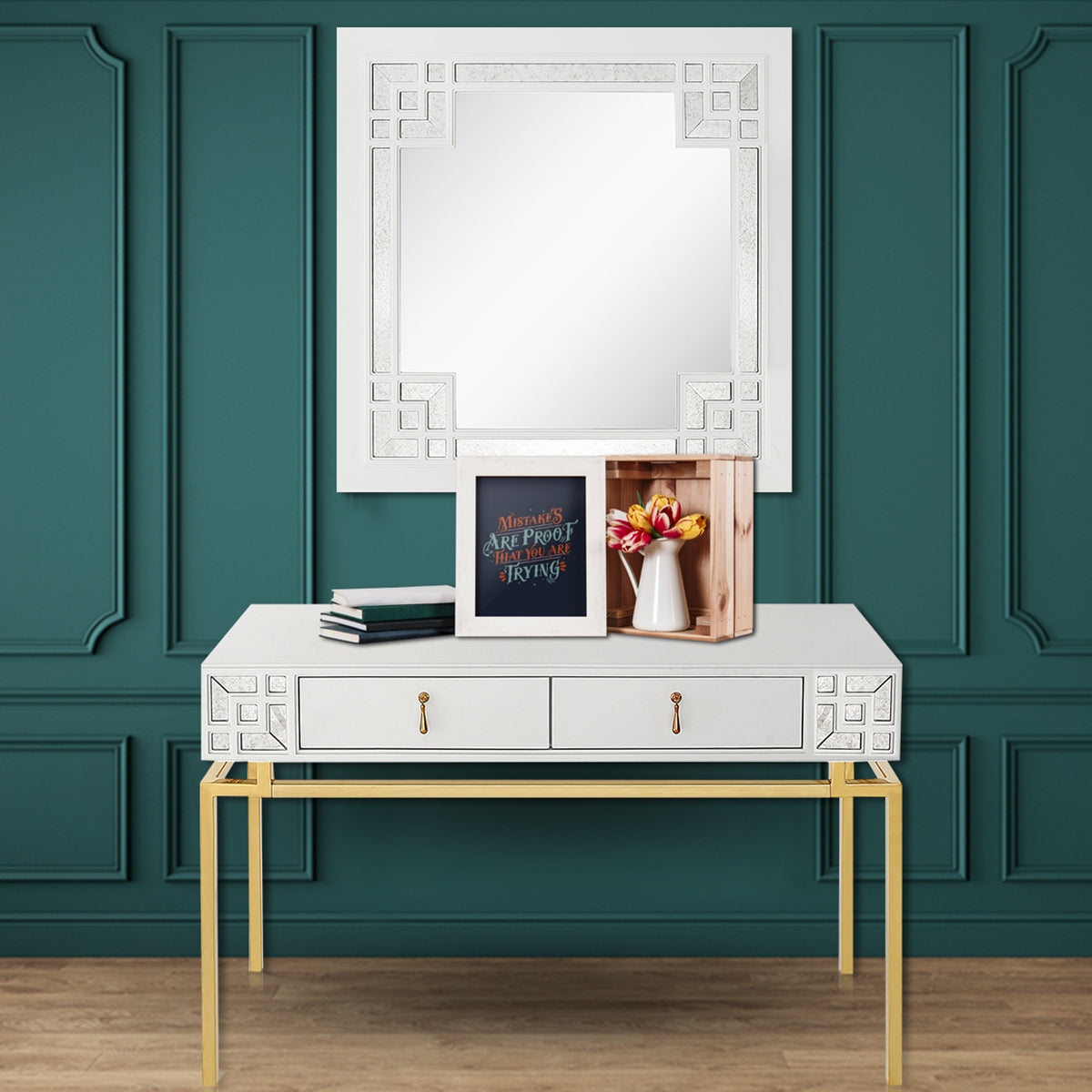 White & Gold Wood Console Table