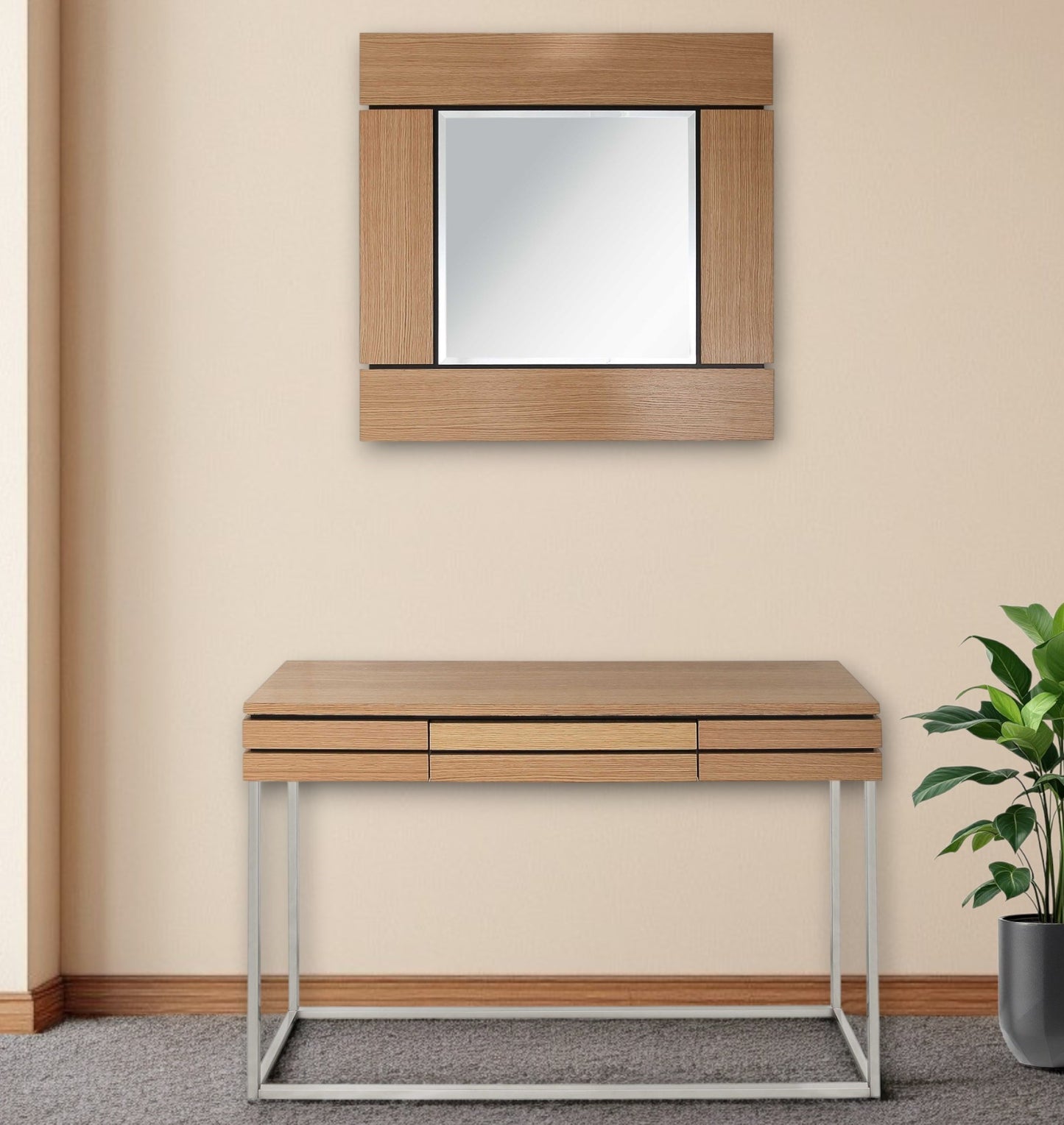 Wood Frame Console Table + Mirror