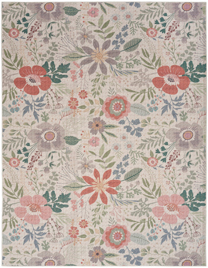 Nourison Cream & Multicolor Machine Washable Rug - 5'2" x 7'