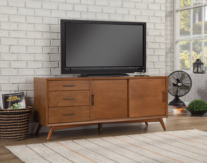 Brown Media Console w/ Drawers & Sliding Door