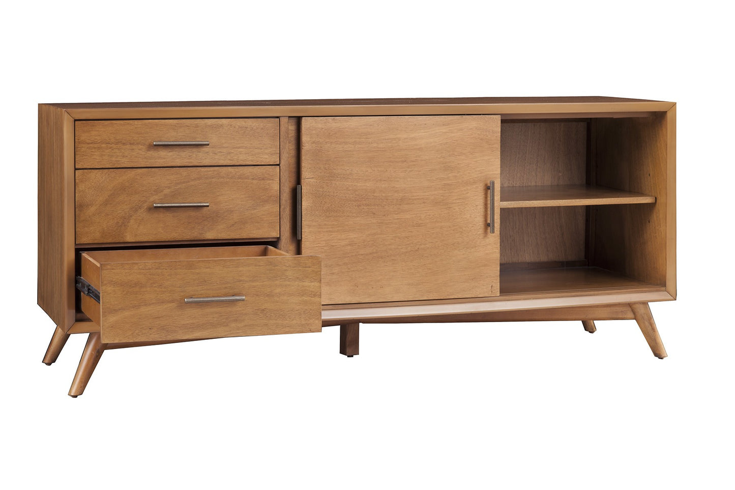 Brown Media Console w/ Drawers & Sliding Door