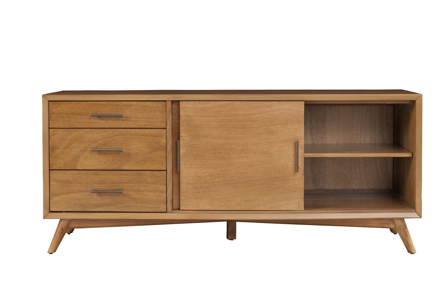Brown Media Console w/ Drawers & Sliding Door