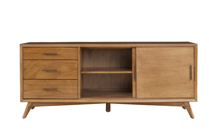 Brown Media Console w/ Drawers & Sliding Door