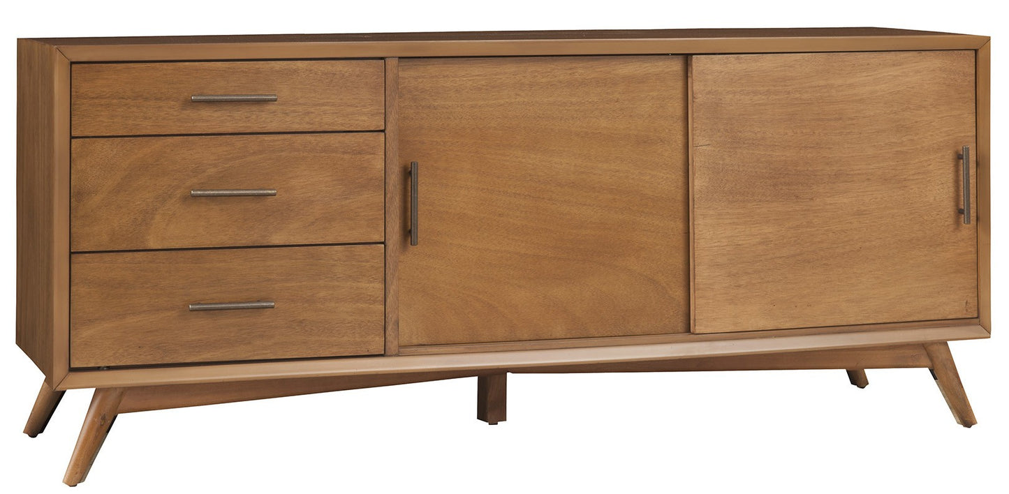 Brown Media Console w/ Drawers & Sliding Door