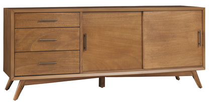 Brown Media Console w/ Drawers & Sliding Door