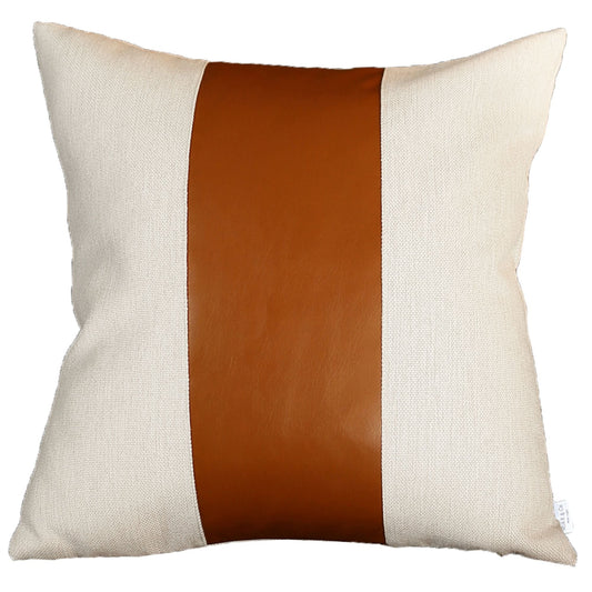 Brown & Ivory Faux Leather Pillow