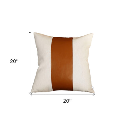 Brown & Ivory Faux Leather Pillow