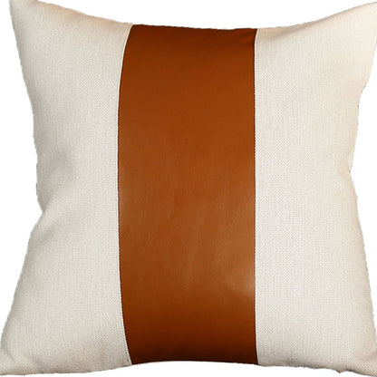 Brown & Ivory Faux Leather Pillow