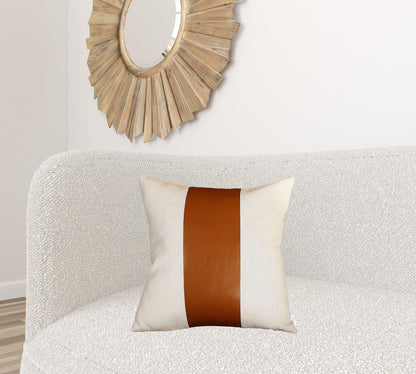 Brown & Ivory Faux Leather Pillow