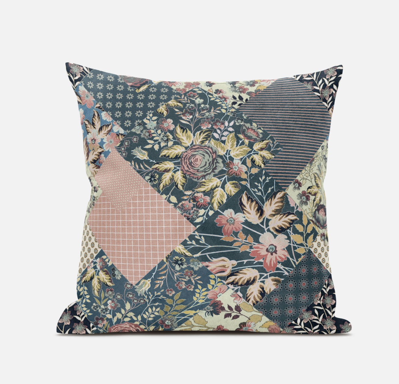 Green Peach Floral Suede Pillow