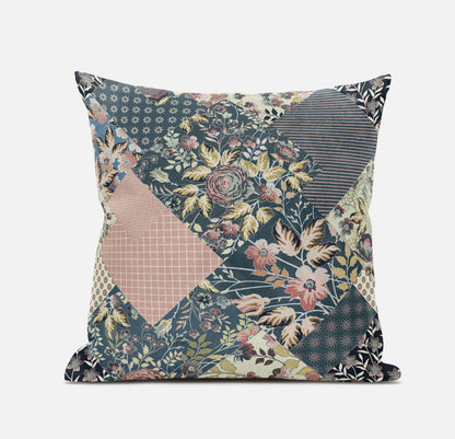Green Peach Floral Suede Pillow
