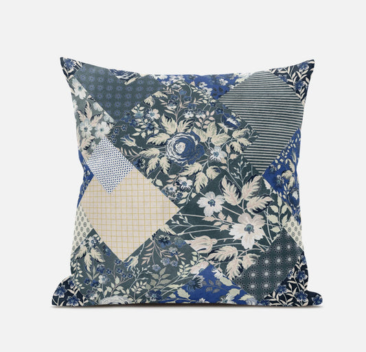 Gray Cream Floral Suede Pillow