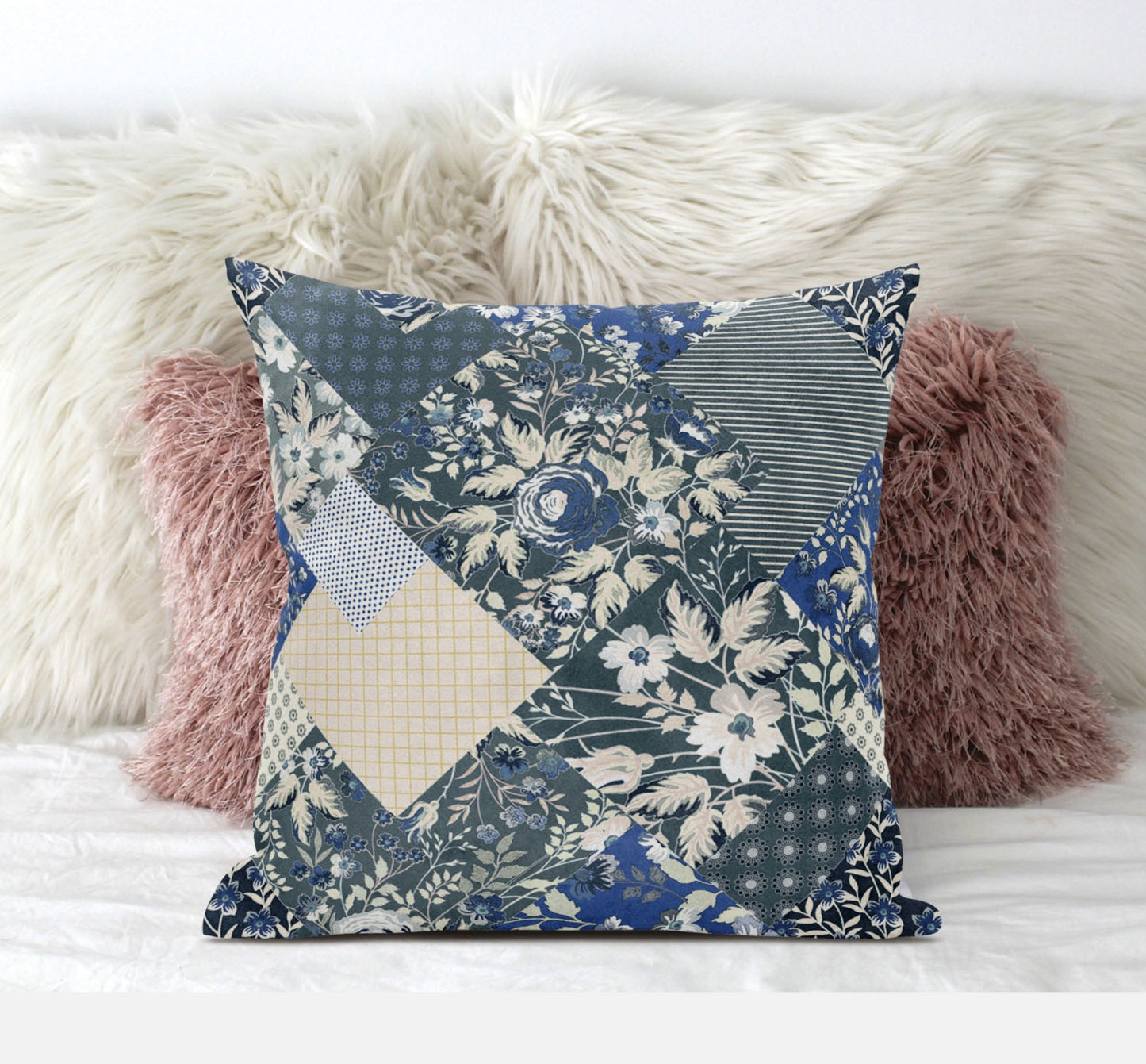 Gray Cream Floral Suede Pillow