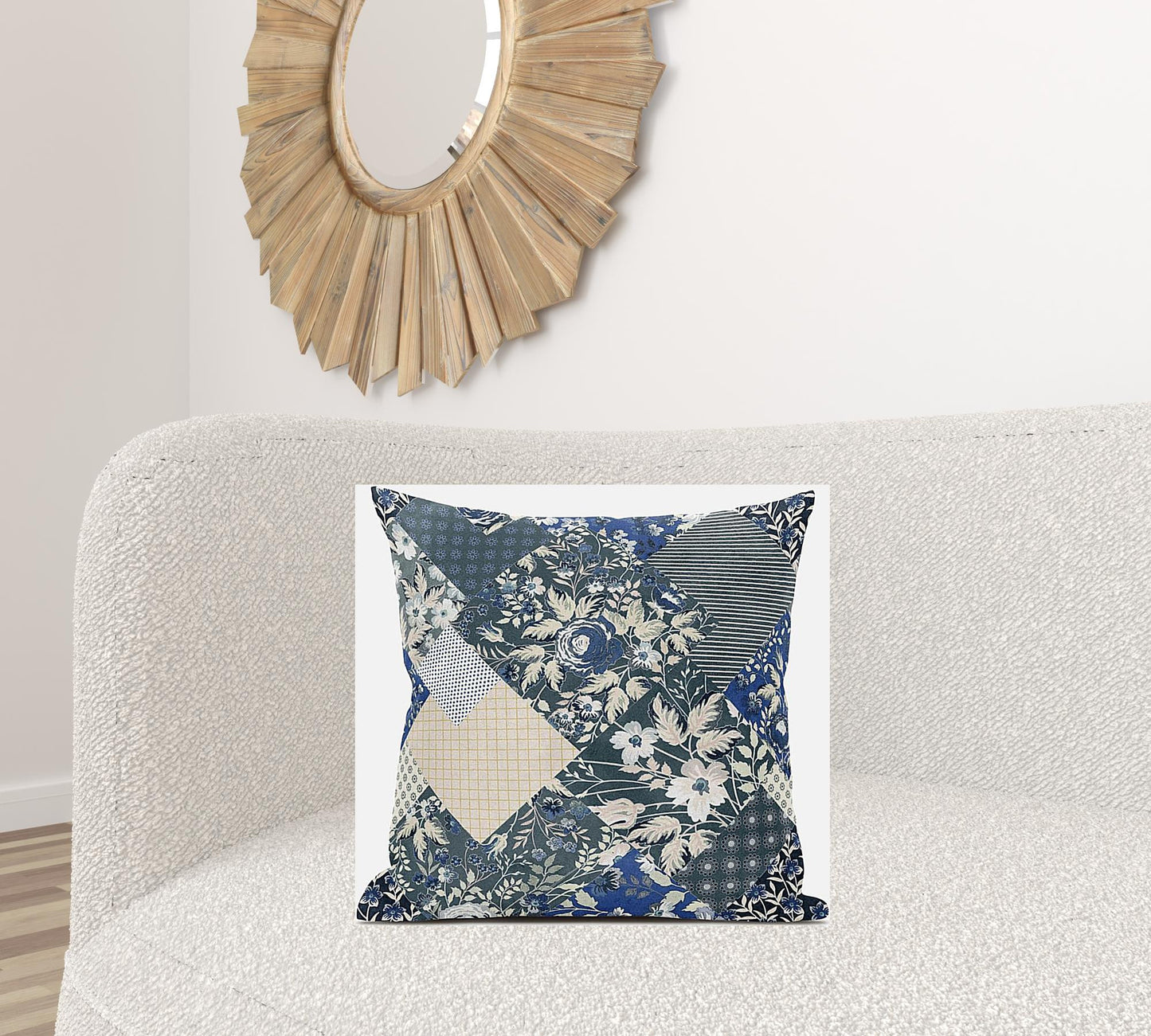 Gray Cream Floral Suede Pillow