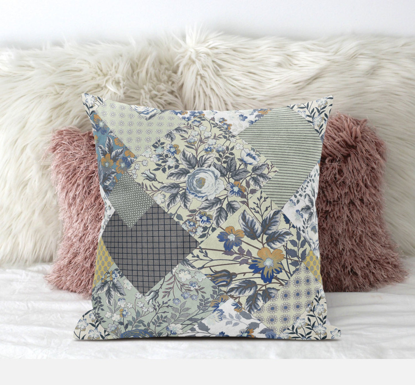 Sage Cream Floral Suede Pillow
