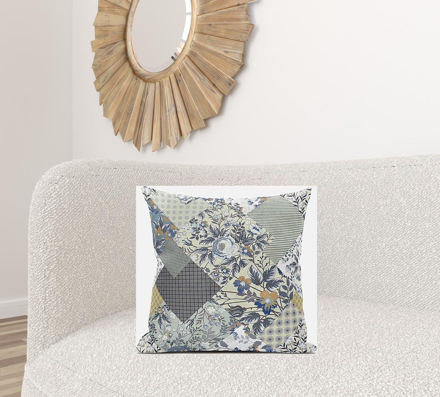 Sage Cream Floral Suede Pillow