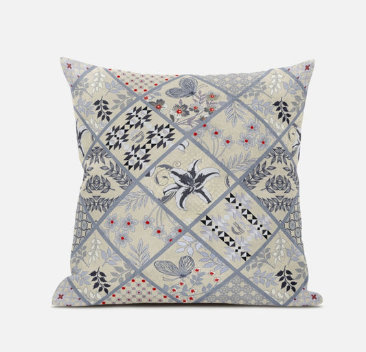 Cream Gray Patch Suede Pillow