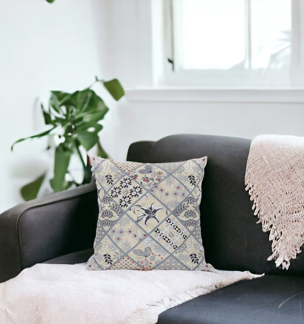 Cream Gray Patch Suede Pillow