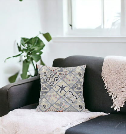 Cream Gray Patch Suede Pillow