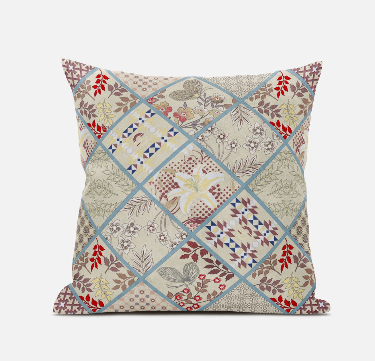 Cream Red Patch Suede Pillow