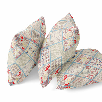 Cream Red Patch Suede Pillow