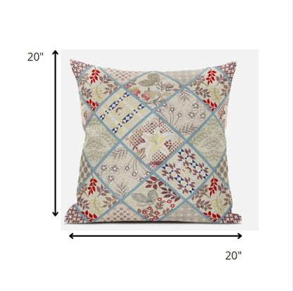 Cream Red Patch Suede Pillow