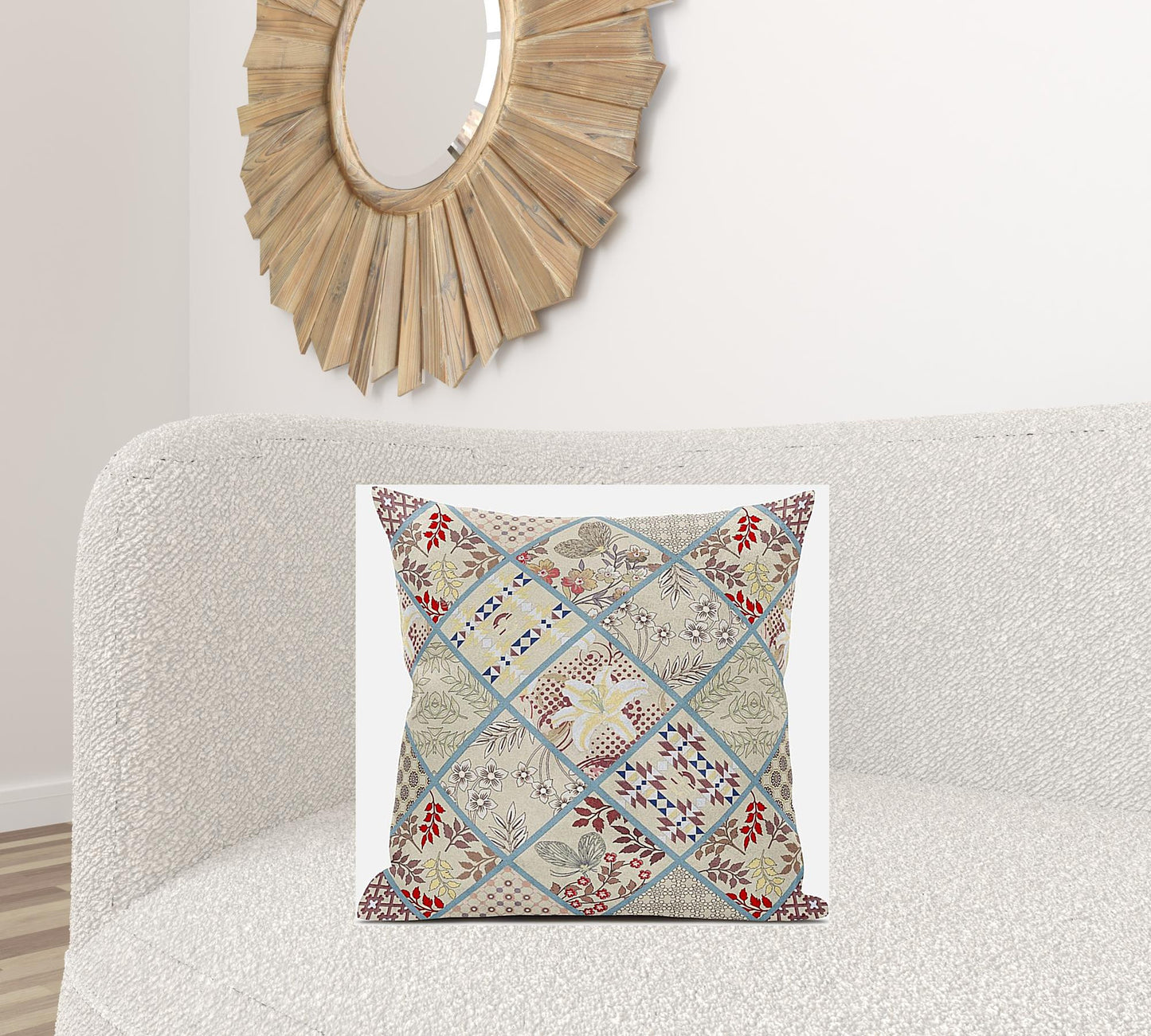 Cream Red Patch Suede Pillow
