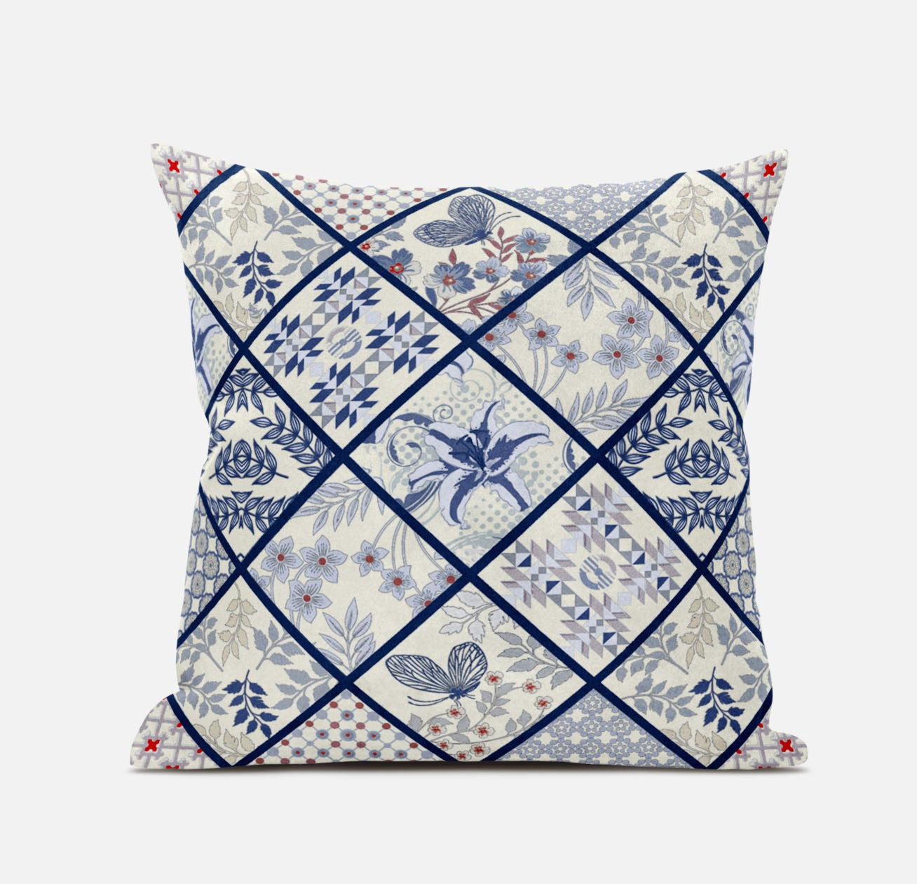 White Navy Patch Suede Pillow