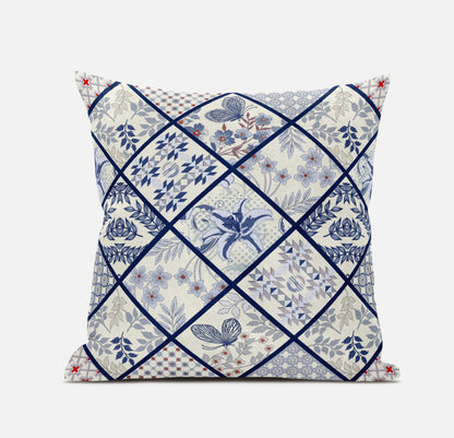White Navy Patch Suede Pillow