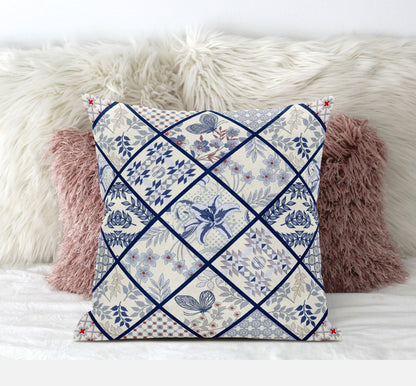 White Navy Patch Suede Pillow