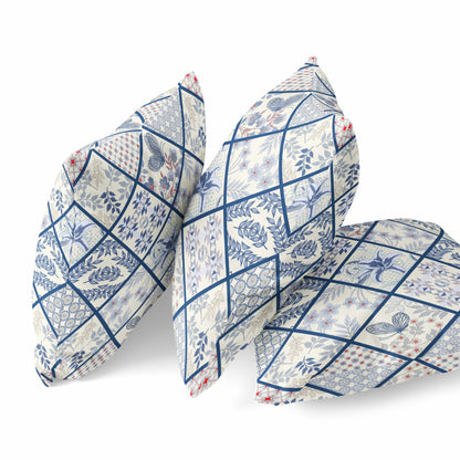 White Navy Patch Suede Pillow