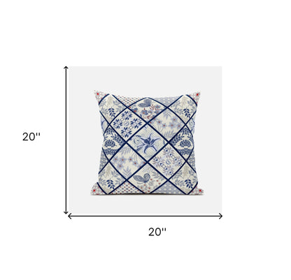 White Navy Patch Suede Pillow
