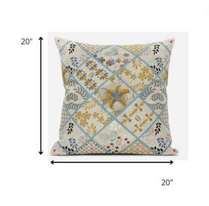 Gold Cream Patch Suede Pillow