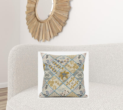 Gold Cream Patch Suede Pillow