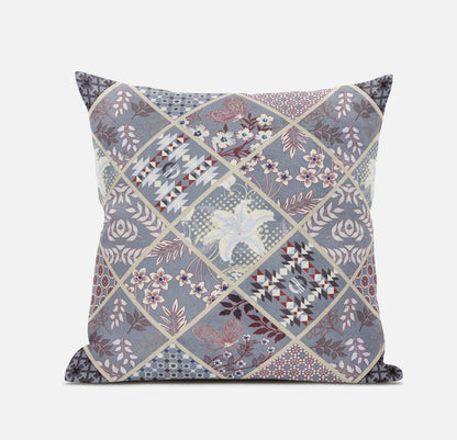 Gray Pink Patch Suede Pillow